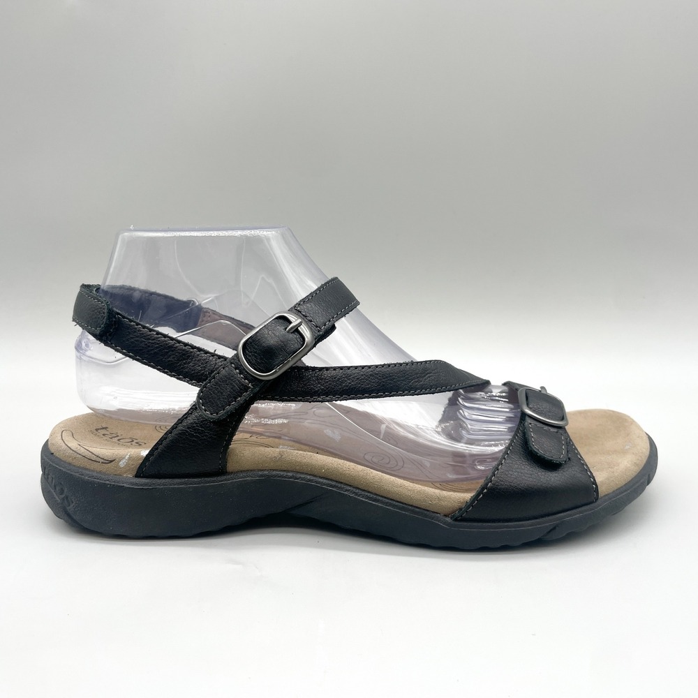 Taos Womens 10 Beauty Sandals Black Leather Slingback Strappy Comfort Granola